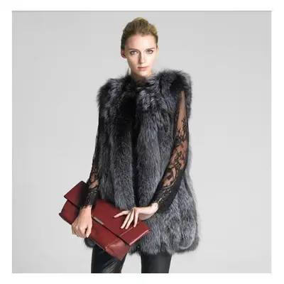 (as the picture, XL) Fur Imitation Fox Fur Fur Vest Women&apos;s Medium Length Silver Fox Silver