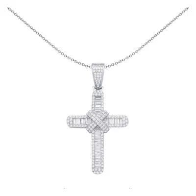 Jewelco London Silver CZ Round & Baguette Cross Pendant - GVX102