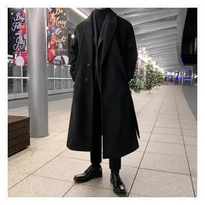 (black, M) Korean Trend Men Loose Casual Single-breasted Overcoat Autumn Winter Fashion All-matc