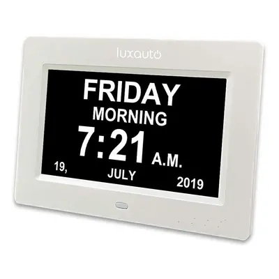 (White) Digital Day Clock LED Calendar Dementia Alarm Time Date Month Memory