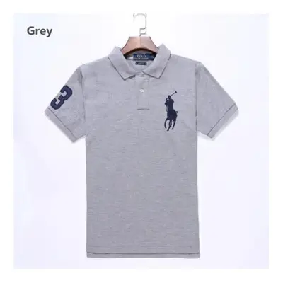 (Grey, S) Men's Custom Fit Polo Shirt Cotton Short Sleeve Large Pony Polo Top