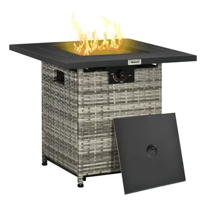 Outsunny Gas Fire Pit Table w/ Rain Cover, Mesh Lid & Lava Stone, 40,000 BTU