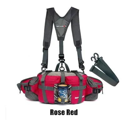 (Rose Red) Outdoor Sports Waist Bag Water Cycl Backpack Hike Mountain Bottle Waterproof Nylon Ca