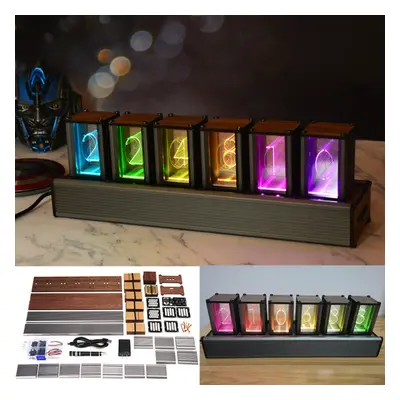 RGB Pseudo-glow Tube Clock DIY Kit LED Desktop Creative Decoration Friend Gift Walnut Vintage Di