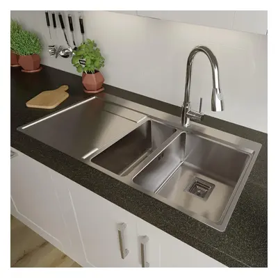 Sauber 1.5 Bowl Square Inset Stainless Steel Kitchen Sink with Left Hand Drainer