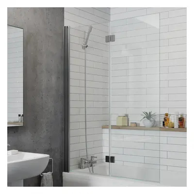 Modern Bathroom Bath Shower Screen Section Square Chrome 1000mm Reversible 6mm