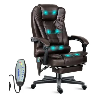 Luxury Massage Computer Office Desk Gaming Chair Swivel w/Footrest Brown