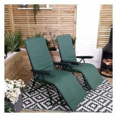 Set of Padded Outdoor Garden Patio Recliner / Sun Lounger in Plain Green