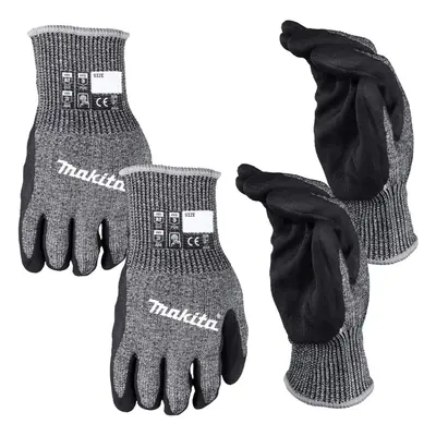 Makita Advanced FitKnit Cut Level Nitrile Coated Dipped Gloves x2 Pair