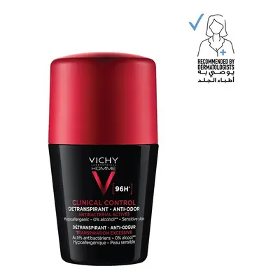 Vichy Hour Clinical Control Deodorant For Men - Clear, 50ml: Prolonged Odor Protection & Confide