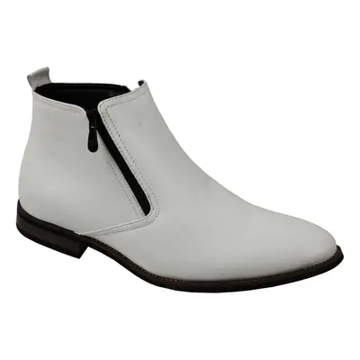 (46, White) Mens Chelsea Boots Retro Classic Low Ankle Zip Smart Casual Shoes UK Sizes