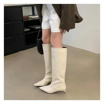 (apricot, 38) Eilyken Autumn Winter Sexy Women Knee-high Boots Street Style Pointed Toe Thin Low