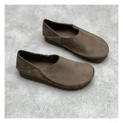 (gray, 38) Johnature Retro Women Genuine Leather Shallow Flats Shoes Handmade Soft Sole Casual R