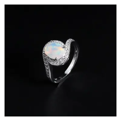 (white, us ring size 9#) Sterling Silver Opal Ring Natural Ethiopia Opal Oval 7*9mm 1.5ct Gemsto