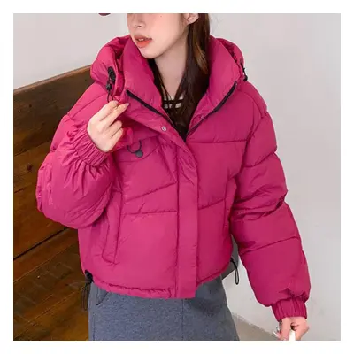 (rose red, L) Thicken Outwear Women Parkas Korean Fashion Hooded Winter Coat Female Loose Warm L