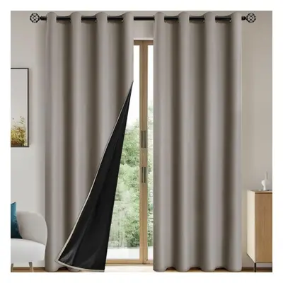 (khaki, 300Ã260cm&Grommet Top) 1pc Solid Blackout Curtains With Grommets, Total Privacy Drapes 