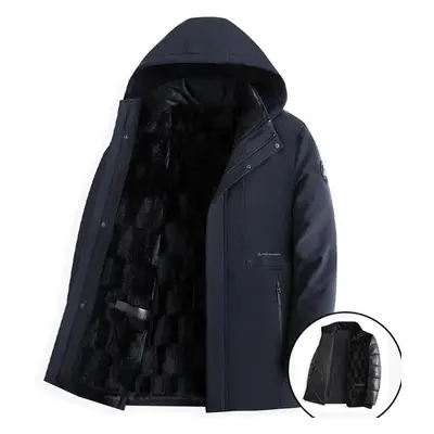 (navy, XXXXXL) Men&apos;s Winter Windproof Warm Mid-length Jackets New Business Casual Hooded Co