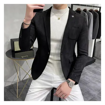 (black, L) New Men &apos;s Blazer Youth Slim Casual Suede Blazers