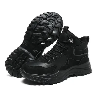 (black, 40) Tuinanle Winter Platform Shoes For Men Plush Warm Outdoor Sneakers Man&apos;s Lace U