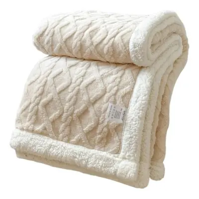 (white, 1.5x2m) Winter Thickened Blanket Double-sided Fluff Plush Double-layer 3D Jacquard Solid