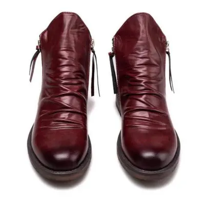 (red, 41) Original Leather Boots Men Autumn Shoes Male Leather Casual Boots Men Comfy Anti-slip 