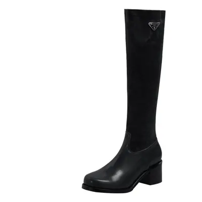 (black, 38) Q/women&apos;s High-heeled Boots, Autumn And Winter New Genuine Leather Velvet Comfo