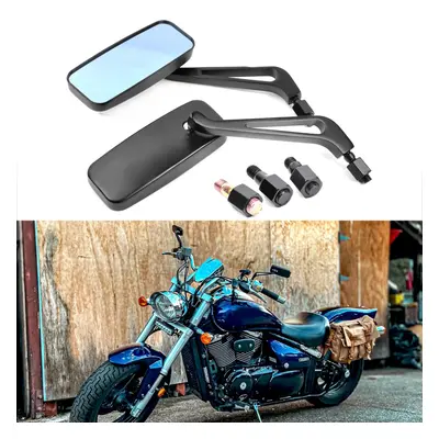 Devilmotor Black Rectangle Motorcycle Bobber Mirrors for Cruiser Chopper with Smoke Blue 8mm-10m