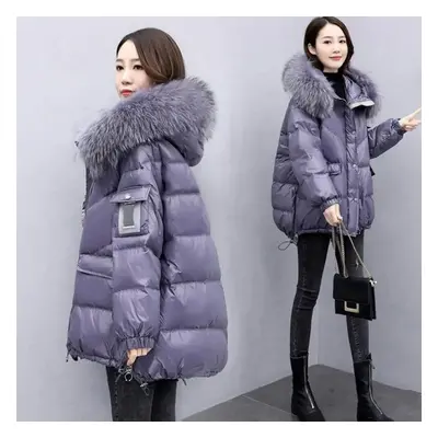 (purple, XS) Women&apos;s Fashion Winter Down Cotton Jacket Splicing Commuter Leisure Oversized 