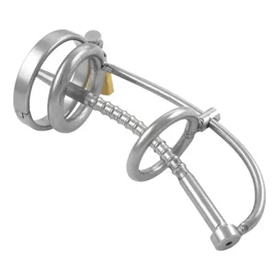 (as the picture, 48mm ring) Chastity Cage Long Sounds Tube Cock CageÂ lock Stainless Steel Silve