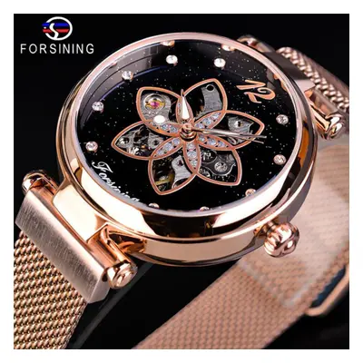 (rose gold) Forsining Fashion Starry Petal Mechanical Watch Female Elegant Automatic Watch Brand