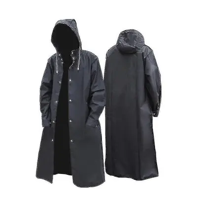 (XXL) Black Fashion Adult Waterproof Long Raincoat Women Men Rain Coat Hooded For Outdoor Hiking