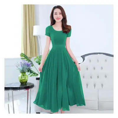 (green, 4XL) Chiffon Dress Women&apos;s Summer Large Size Medium Length Dress Short Sleeve Beach