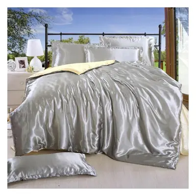 (silver gray, 2.2 x 2.4(4 pcsï¼) Solid Color Bedclothes Black Silk Bedding Home Textile Bedclot