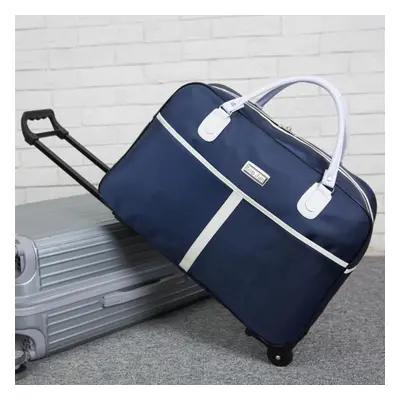 (dark blue) Trolley Luggage Travel Bag Waterproof Rolling Boarding Bag Foldable Duffle Bags Suit