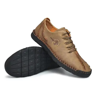 (khaki, 38) Men Casual Shoes Leather Fashion Men Sneakers Handmade Breathable Mens Shoes Moccasi