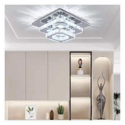 (Cool White) Stainless steel K9 modern flush light lamp holder fixed lamp square chandelier