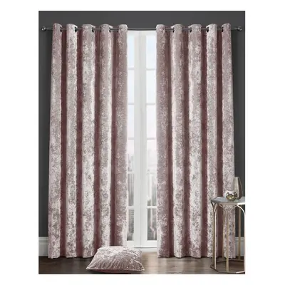 (66x90", Pink) Kampala Hill Crushed Velvet Fully Lined Eyelet Curtains Ring Top Curtain Pair