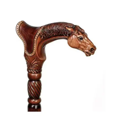 (Horse Head) Walking Stick With Jade Wooden Carved Horse Head Crutch Colored Walking Stick Handl