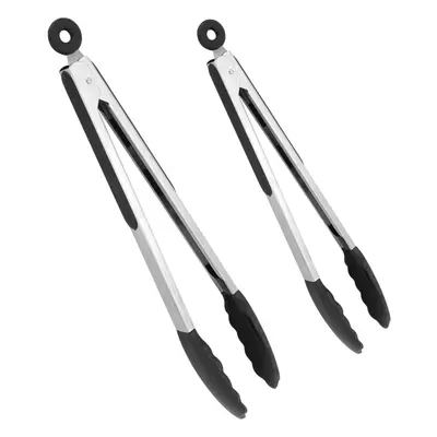 2 x SILICONE COOKING TONGS 9"&12" HEAVY DUTY NON-STICK STAINLESS STEEL