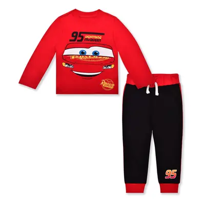 Disney Cars Boys Long Sleeve Shirt Costume and Jogger Set for Toddler and Little Kids - Red/Blac