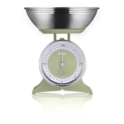 Swan Retro Mechanical Kitchen Scale w/ Stainless Steel Mixing Bowl 8kg Capacity Large Dial - Gre