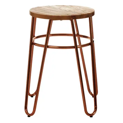 Rose Gold Metal and Elm Wood Round Stool, Small Hairpin Stool, Sturdy Stool for Lounge, Bedroom