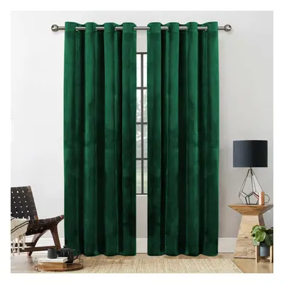 (GREEN, 66X90) THICK VELVET CURTAINS PAIR OF EYELET RING TOP SOFT