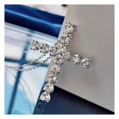 925 sterling silver cross necklace for women * heart shaped carbon diamond