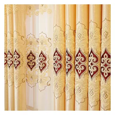 (yellow, 170*270cm*2pcs) Embroidered Curtains Living Room Balcony Bedroom Floor Curtain European