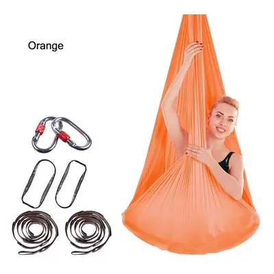 (orange) 4x2.8m Elastic Aerial Yoga Hammock Aerial Silk Yoga Swing Antigravity Yoga Belt Home Bo