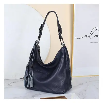 (dark blue) Zency Fashion Women Shoulder Bag 100% Genuine Leather Daily Casual Shopping Hobos Cl