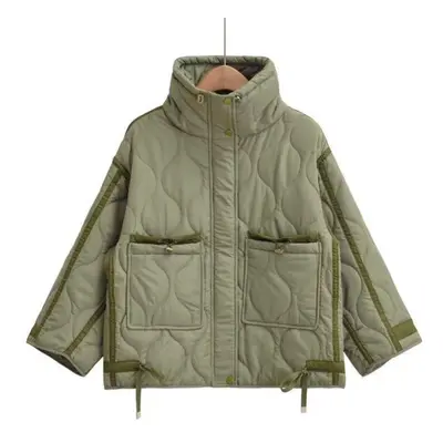 (green, XS) Women&apos;s Fashion Autumn Winter Quilted Padded Jacket Women Vintage Stand Neck Po