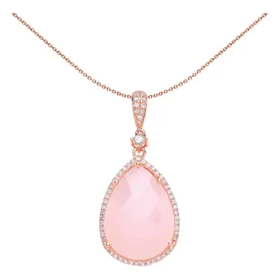 Jewelco London Ladies Rose Gold-Plated Sterling Silver Pink Pear Quartz and Cubic Zirconia Tear 