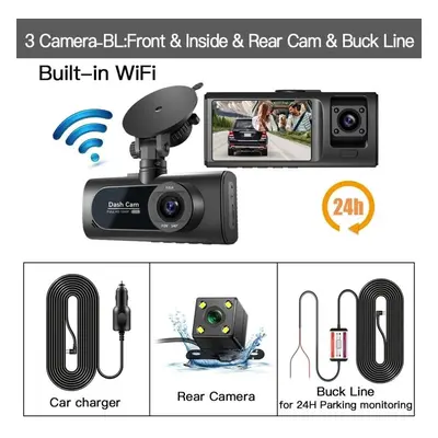 (black, V20+128G+ACC) Channel Wifi Car Dvr Hd 1080p 3-lens Vehicle Dash Cam Three Way Camera Dvr